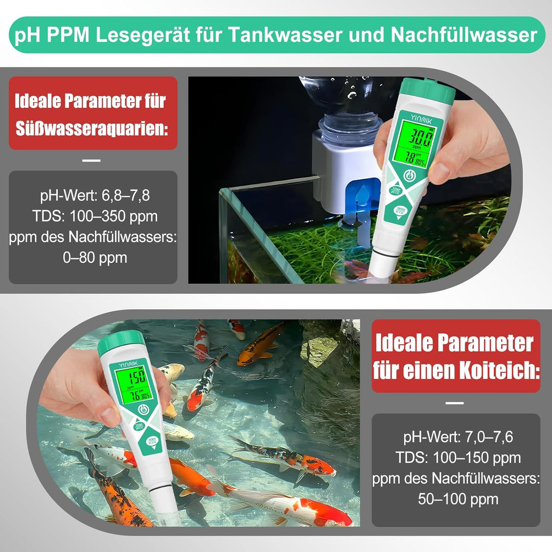 Aquarien pH Salz Messgerät, YINMIK TDS EC Messgerät für Süsswasseraquarien, Digitales Leitfähigkeits