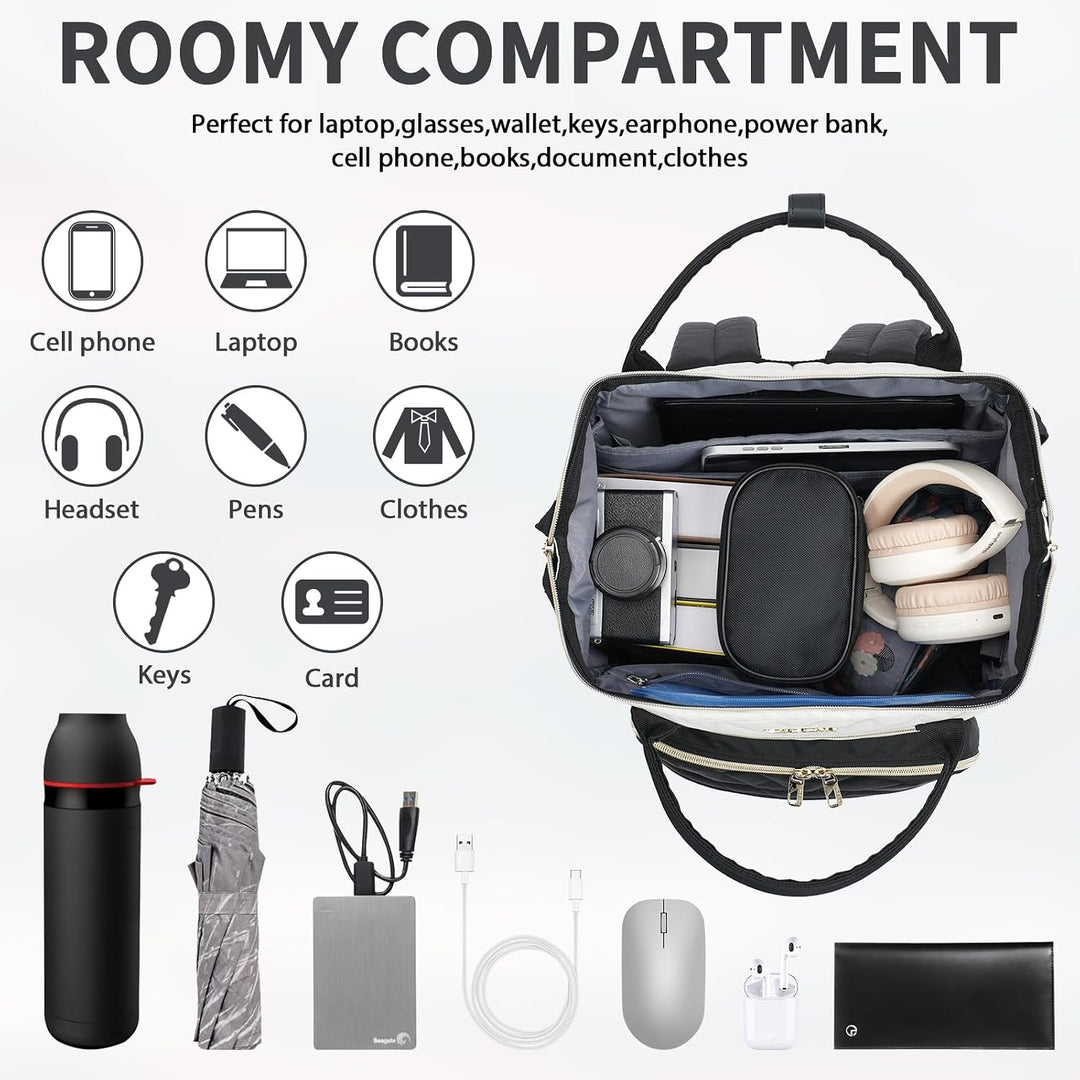 VANKEAN 15.6 Zoll Laptop-Rucksack für Damen Herren Beige-Schwarz | Computer Arbeitstasche, Grosse Ka
