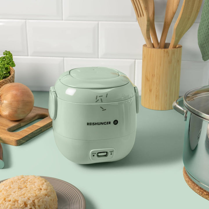 REISHUNGER Mini Reiskocher, salbeigrün | 0,3 L - 1-2 Portionen | hochwertige Keramikbeschichtung - P