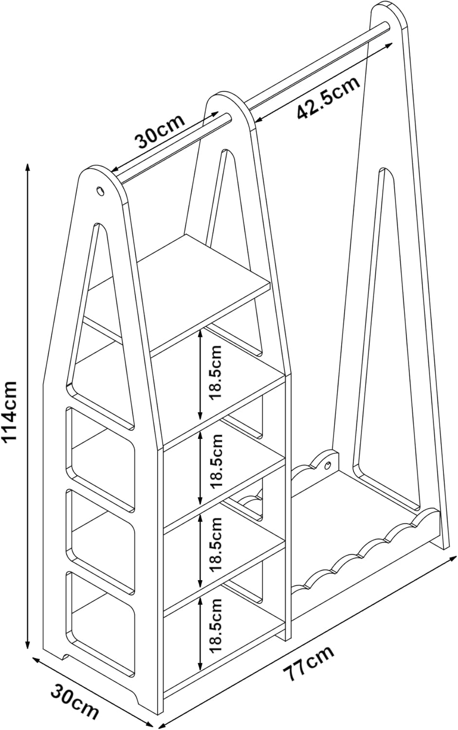 [en.casa] Kindergarderobe stehend Vestnes Kinder Kleiderschrank mit Kleiderstange 114 x 77 x 30 cm K