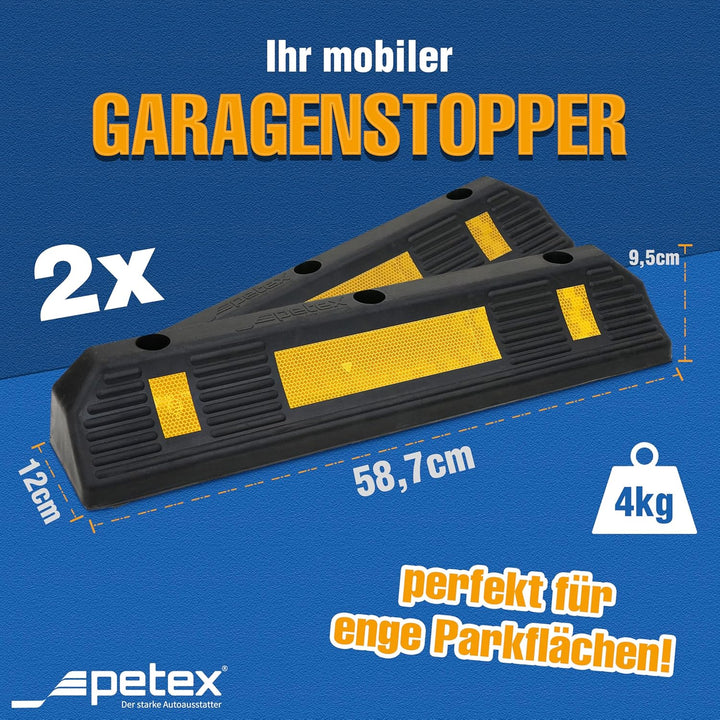 PETEX Radstopper 2er Set mit Reflexionsstreifen nach ECE R 104 2 x Garagenstopper, 2 x Garagenstoppe