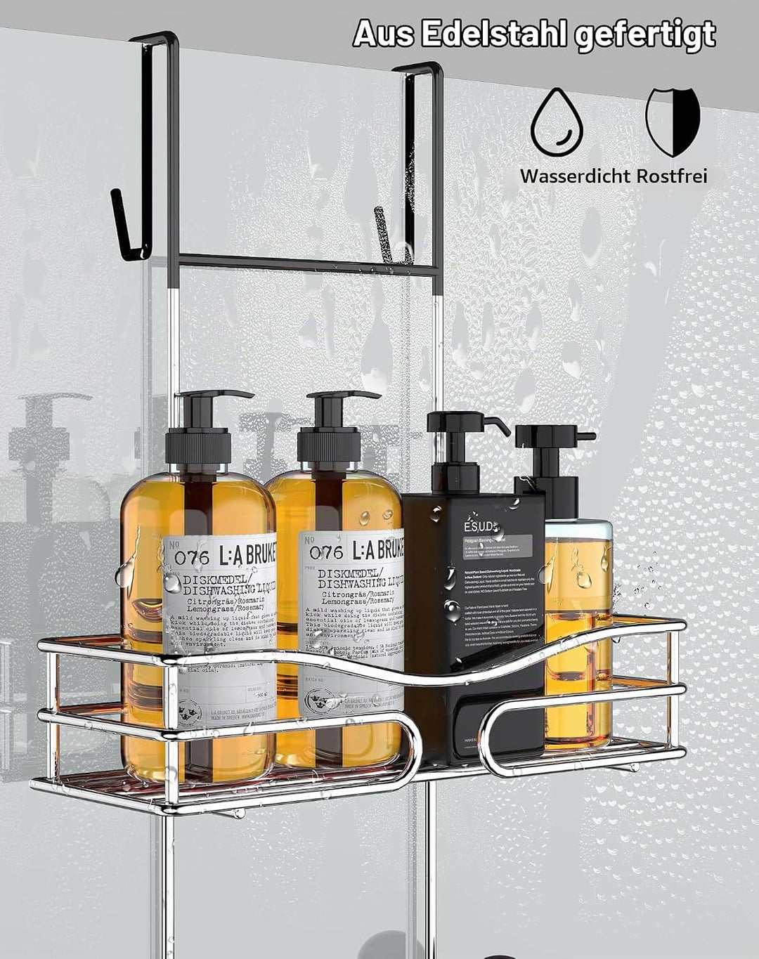 Duschablage zum Hängen - ohne Bohren, Edelstahl Duschkorb Hängend über Badezimmer Duschtür Shampoo H
