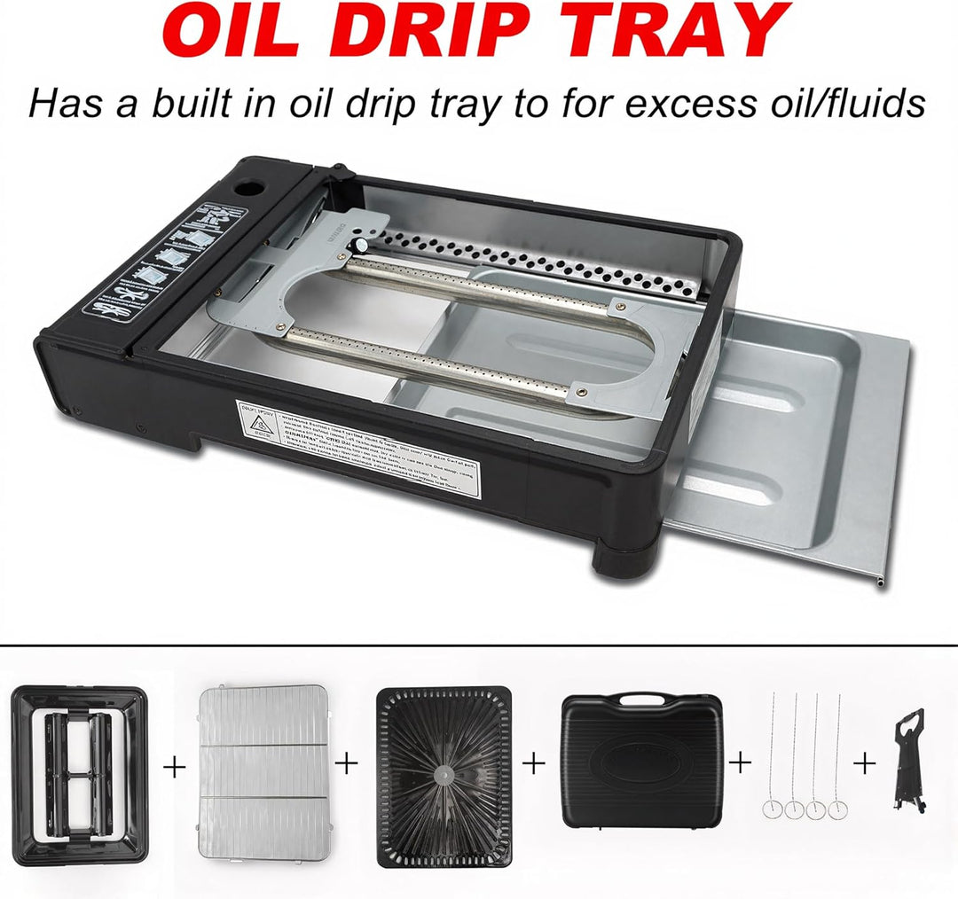 Yinleader Tragbarer Grill für Camping, Grill-Set mit Grillzubehör und Tablett, Edelstahl-Material, i