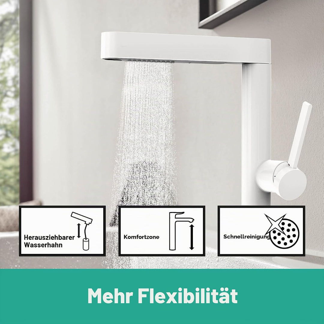 hansgrohe Waschtischarmatur Finoris, Wasserhahn Bad mit Auslauf Höhe 230 mm, mit Push-Open Ablaufgar