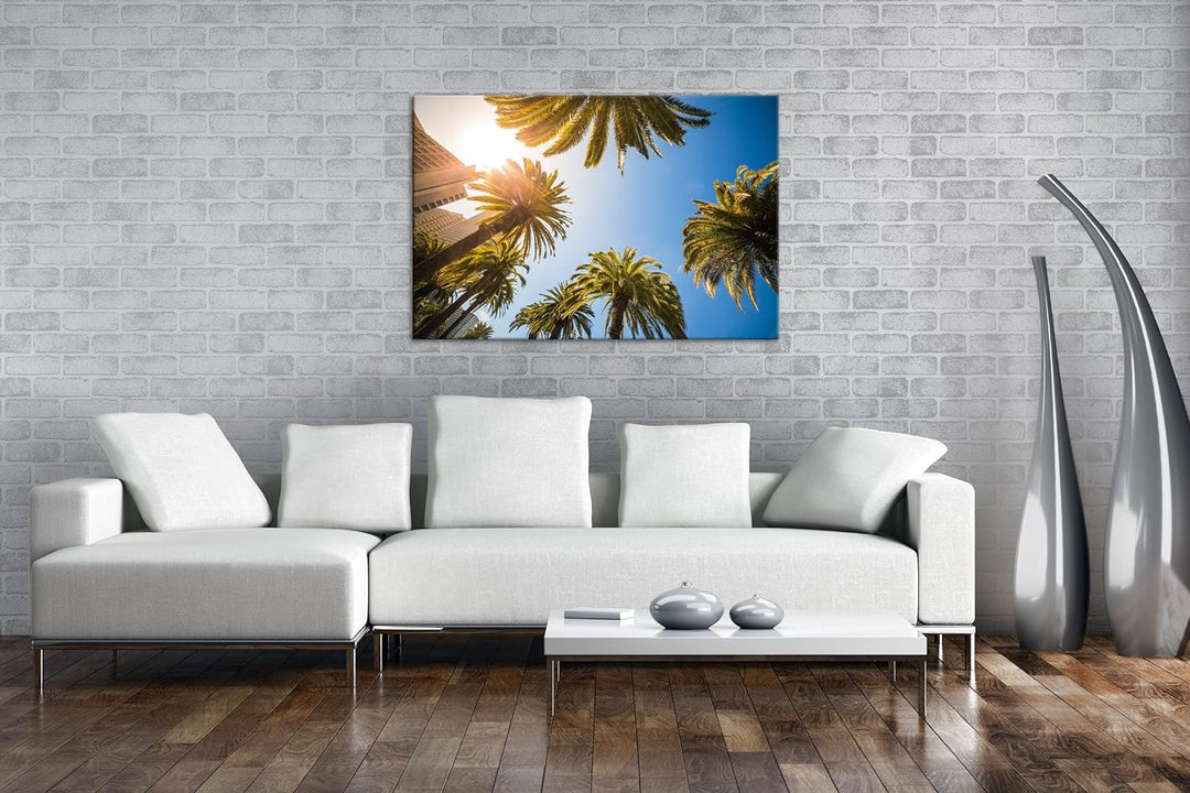 deyoli tropische Stadt mit Palmen Format: 100x70 als Leinwand, Motiv fertig gerahmt auf Echtholzrahm
