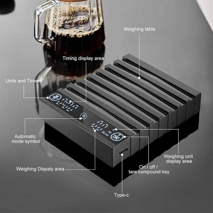 Mini Kaffeewaage mit Timer, Hochpräzise 2kg/0.1g Digitale Küchenwaage für Espresso &amp; Kaffeezubereitu