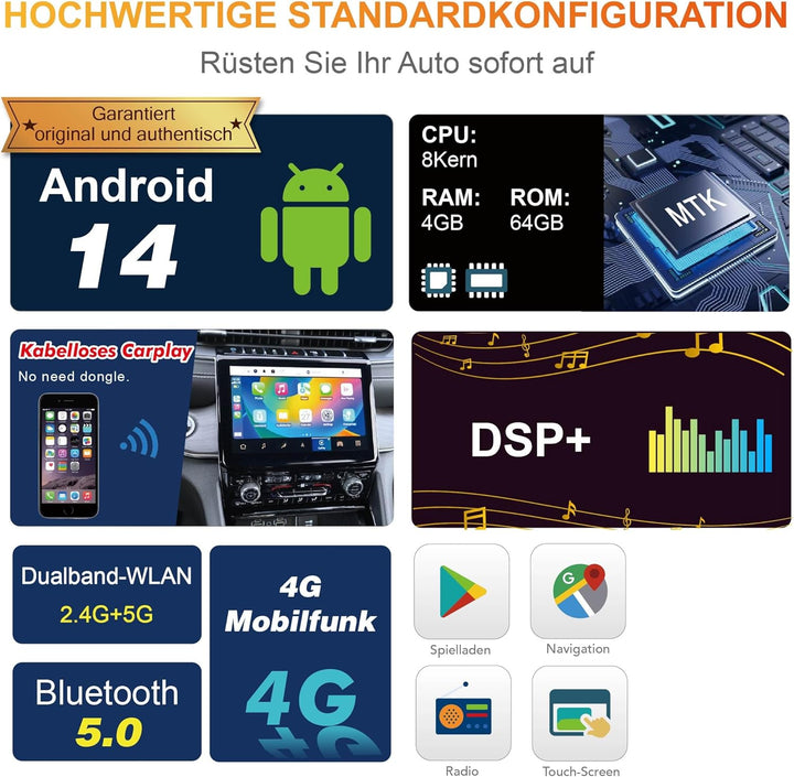 Amaseaudio Android 11 Autoradio, Drahtloses Carplay Android Auto, DSP+, Eingebauter DVD-Player, 1Din
