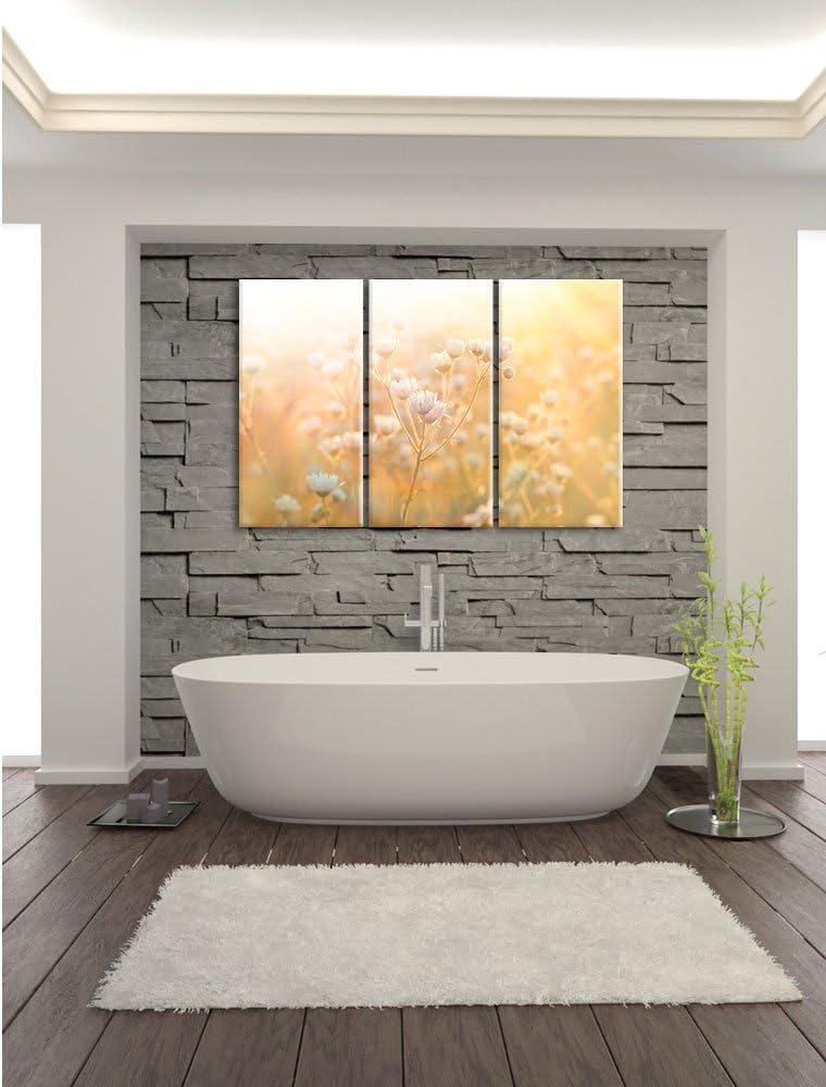 Pixxprint Romantische Blumenwiese als Leinwandbild | Grösse: 3 Teilig (120x80) | Wandbild| Kunstdruc