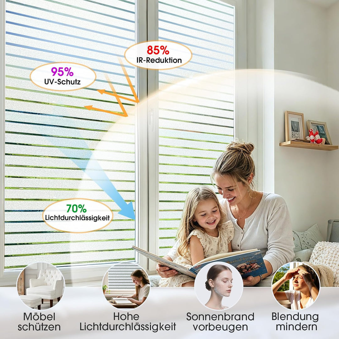 Lifetree Fensterfolie Streifen matt – UV-Schutz & Sichtschutz – selbstklebend statisch ohne Kleber –