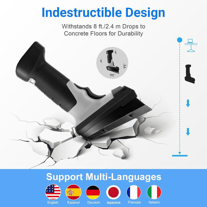 Drahtloser Barcode-Scanner, 1D-Laser-Barcode-Scanner mit Ladestation, unterstützt 2,4-GHz-Funkverbin