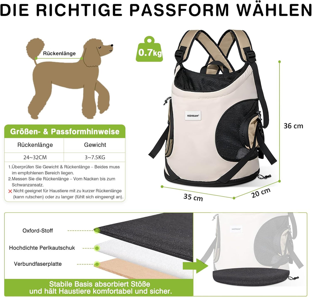 ALLSOPETS Hundetragerucksack, Tragbarer Haustiertragerucksack für Katzen Hunde Welpen, Integrierter