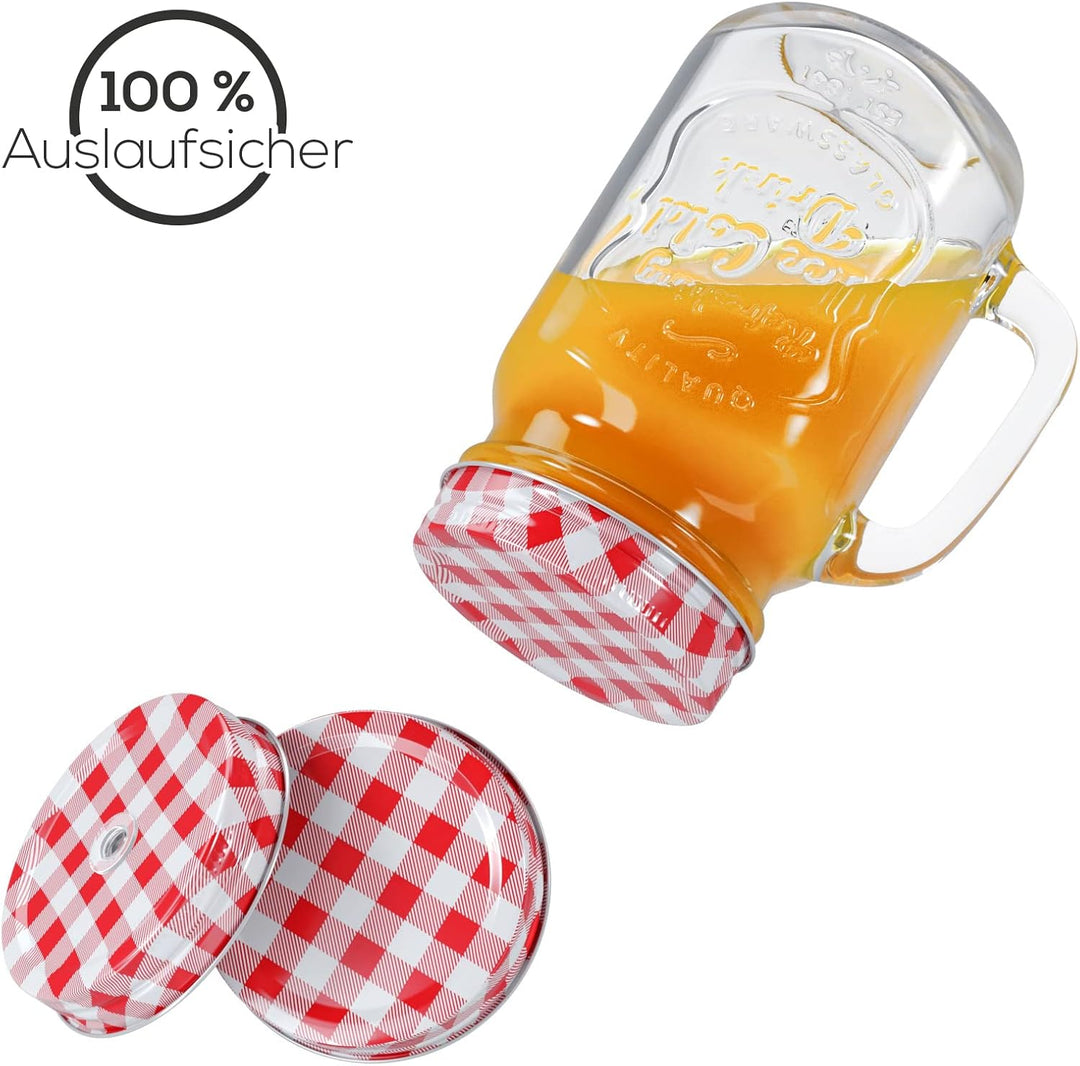 WELLGRO Trinkgläser Set bunt mit Deckel und Trinkhalm 500ml inkl. Ersatzdeckeln Mehrweg Cocktail Glä