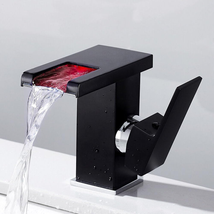 Wasserfall Waschtischarmatur Bad Eihebelmischer mit Armatur LED Funktion Wasserhahn DHL (Schwarz), S