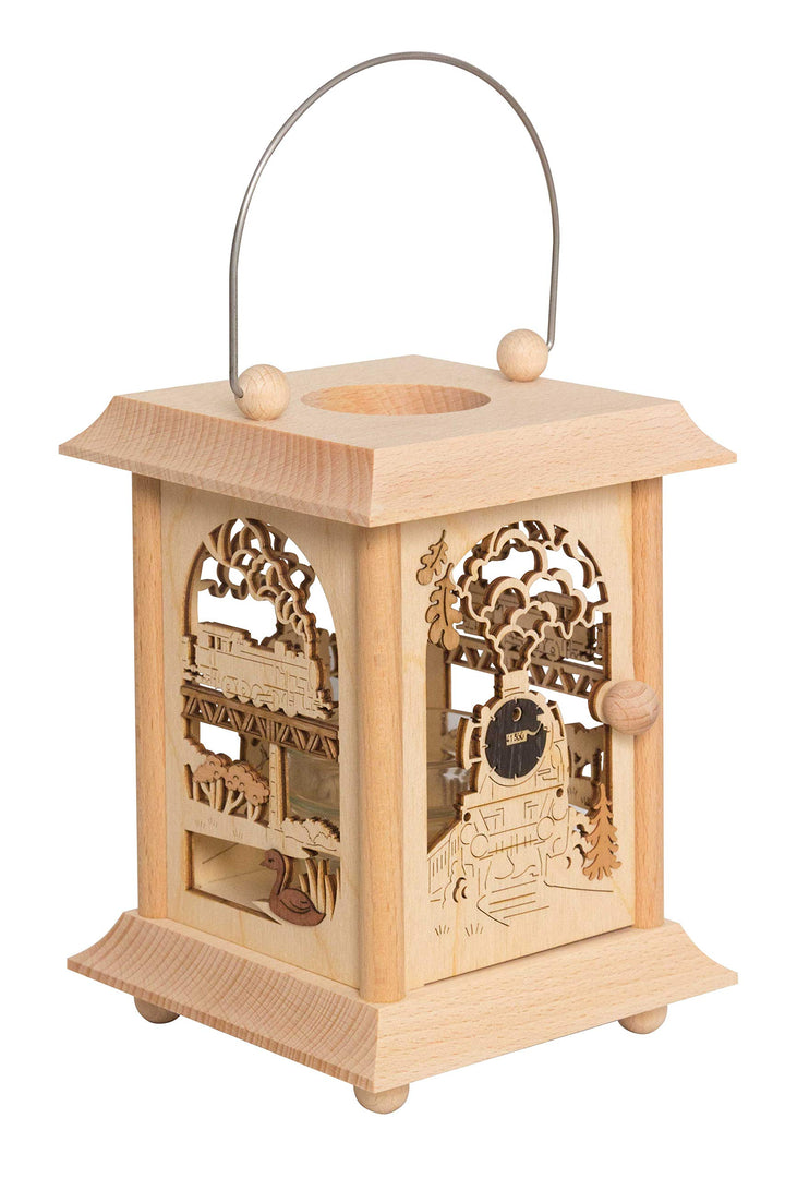 Drechslerei Kuhnert Tischlaterne/Teelichthalter - Motiv: Eisenbahn aus Edelholz - Masse: 11,5 x 11,5