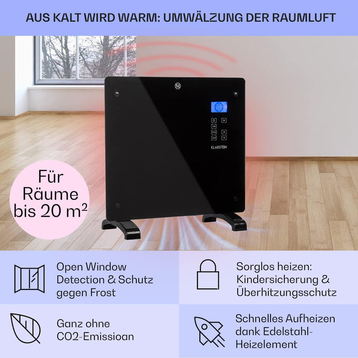 Klarstein Elektroheizung, Konvektor-Heizung mit Bodenrollen, Mobile Elektroheizung Energiesparend, S
