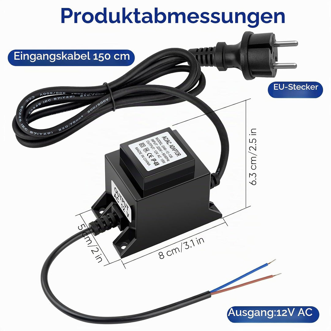 Karyoosi LED Trafo 12V Netzteil AC/AC 15W, Aussen Stecker Netzteil Transformator IP68 für LED-Beleuc