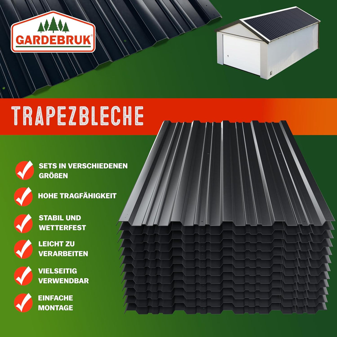 GARDEBRUK® 24x Trapezblech 129x46cm = 14m² verzinkt Profilblech Dachblech Wellblech Dachplatten Gerä