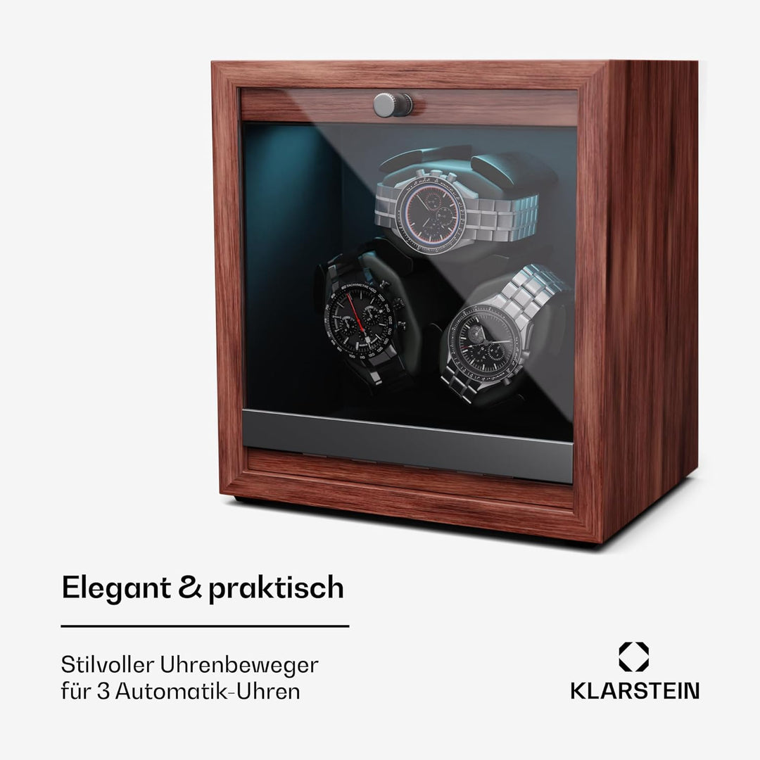 Klarstein Uhrenbeweger für Automatikuhren, Automatik-Uhrenbeweger für 3 Uhren mit Acryl-Tür, Automat