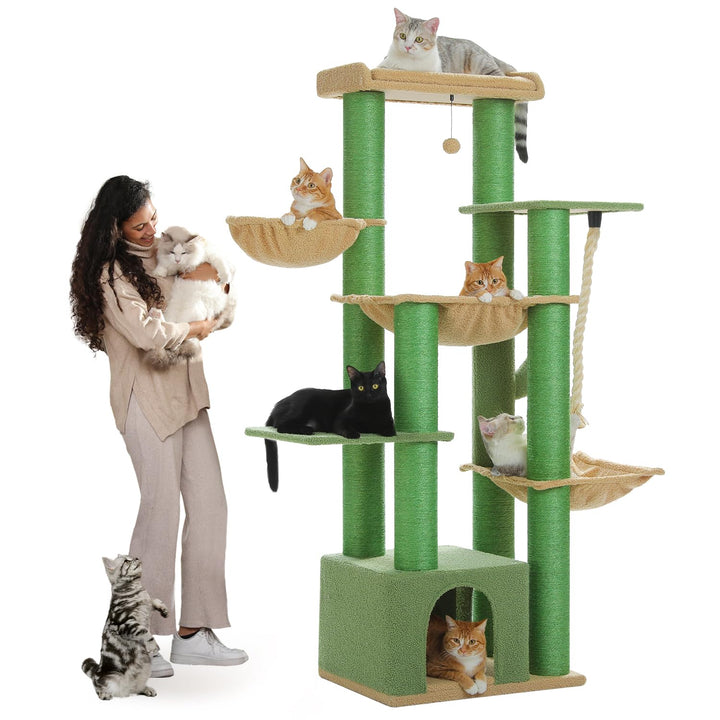PAWZ Road Kratzbaum Grosse Katzen stabil mit Mehreren Ebenen, Hängematte,13 Sisalpfosten(φ11cm), Gro