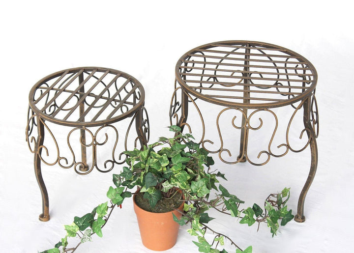 DanDiBo Blumenhocker Metall Braun Rund 2er Set Blumenständer 140129 Beistelltisch Pflanzenständer Kl