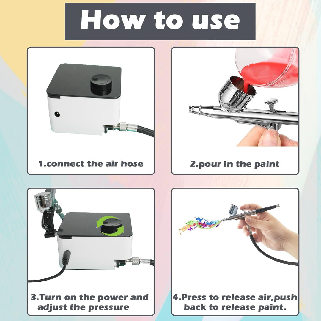 ABEST Airbrush Kit mit 33PSI einstellbarem Luftkompressor, Dual-Action Airbrush mit 0.2/0.3/0.5mm Dü