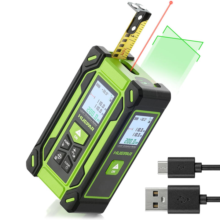 Huepar 4 in 1 Digitales Massband Entfernungsmesser mit Laser und Dual HD Display, 60 m lasermessgerä