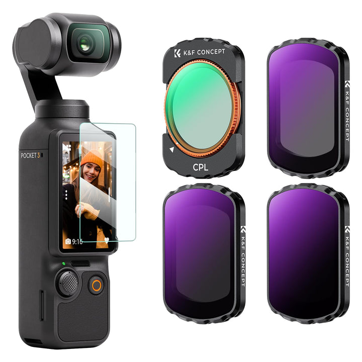 K&F Concept OSMO Pocket 3 Filtersets,4er Pack Magnetischer CPL,ND16,ND64,ND256 Filter kompatibel mit