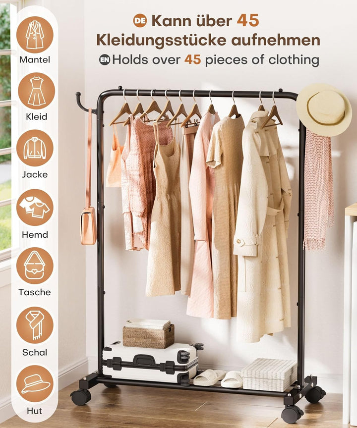 Yorbay Multifunktioneller Robuster Kleiderständer auf Rollen: Stabiler Kleiderstange aus Metall mit