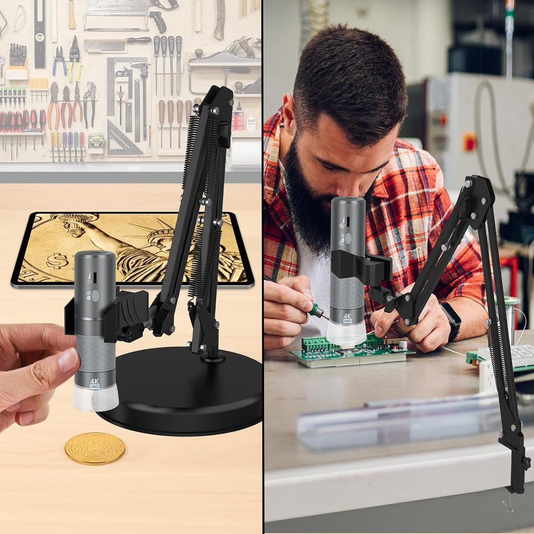 Ninyoon 4K WiFi Mikroskop mit Max 55cm Höhe Stand & Tischklemme, 50-1000X USB Digital Mikroskop 3840