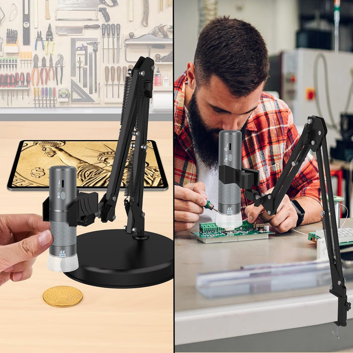 Ninyoon 4K WiFi Mikroskop mit Max 55cm Höhe Stand & Tischklemme, 50-1000X USB Digital Mikroskop 3840