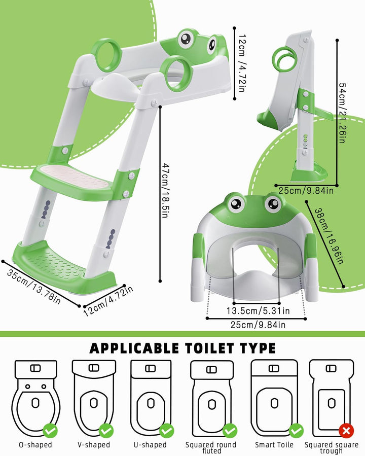 Toilettensitz Kinder mit Treppe, WC Sitz Kinder für Jungen und Mädchen, Höhenverstellbar und Klappba