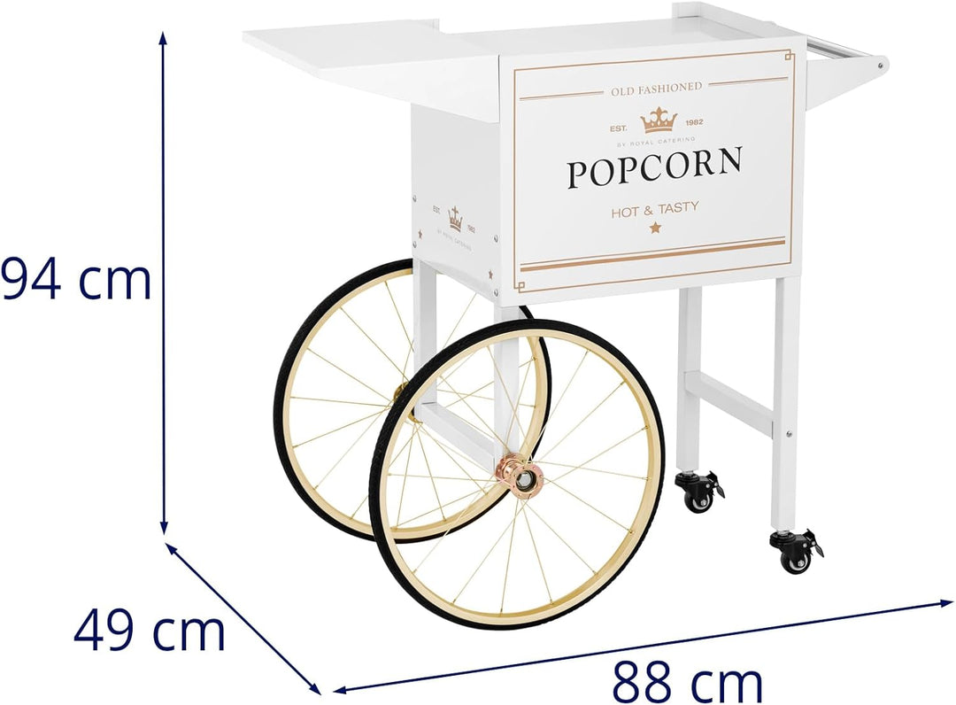 Royal Catering RCPT-WGWG-1 Popcornwagen Wagen für Popcornmaschine Popcorntrolley 2 Bremsen weiss & g