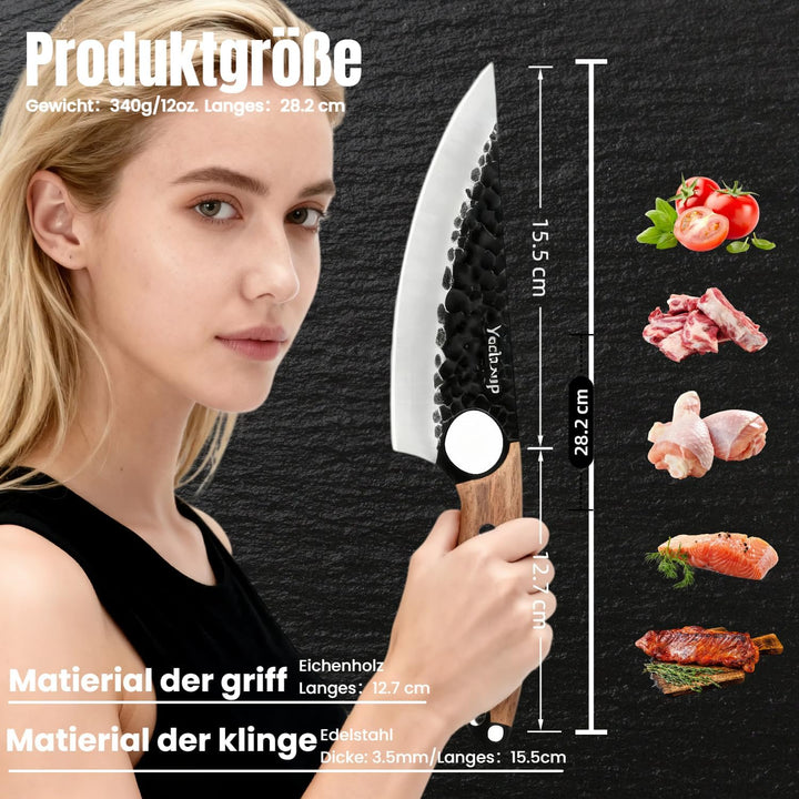 Kochmesser Klingenlänge 15CM Küchenmesser Hochlegierter Edelstahl Kochmesser mit Lederscheide Komfor