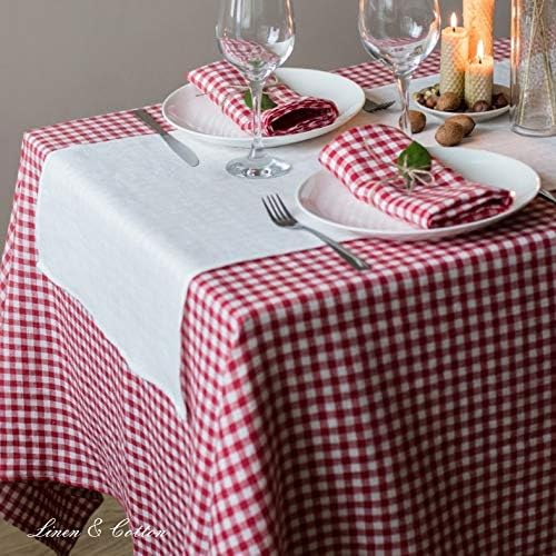 Linen & Cotton Tischdecke Tischtuch Tischwäsche Kariert im Landhausstil Estella - 100% Leinen, Weiss