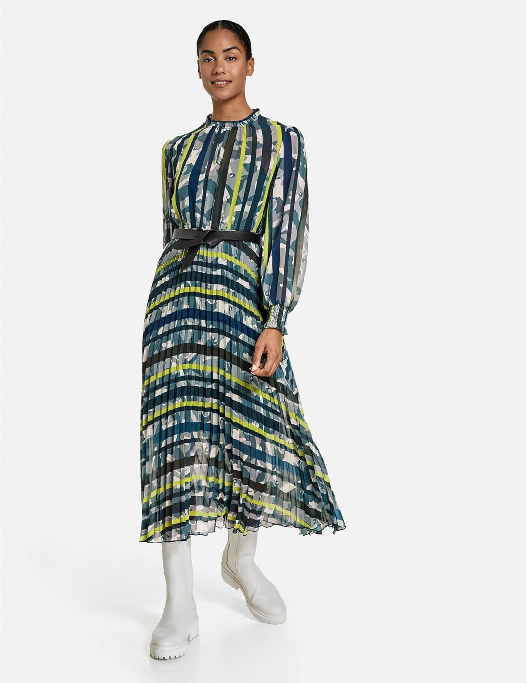Taifun Damen Gewebe Kleid 42 Dark Lake Gemustert, 42 Dark Lake Gemustert