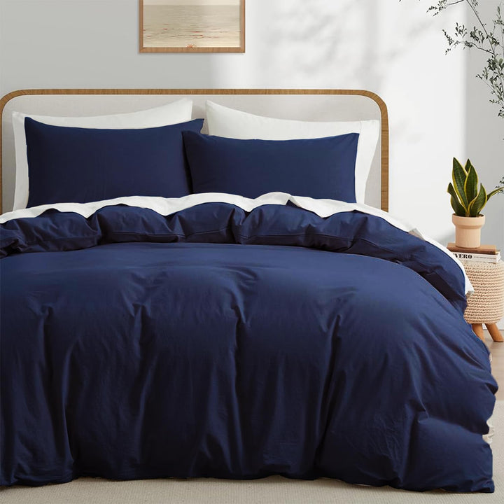 Boqingzhu Baumwolle Bettwäsche 200x200cm Blau Dunkelblau Einfarbig Uni Doppelbett Weich Renforce Bau