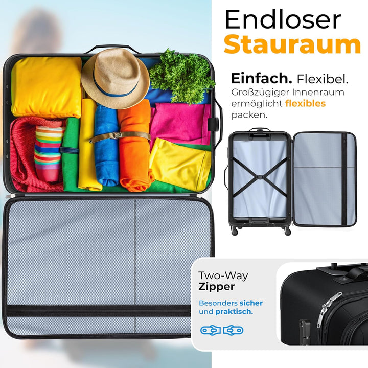 KESSER® Reisekoffer Set 4-teilig | Trolley Kofferset Stoffkoffer mit 3-Ziffern-TSA-Schloss, 360° Rol