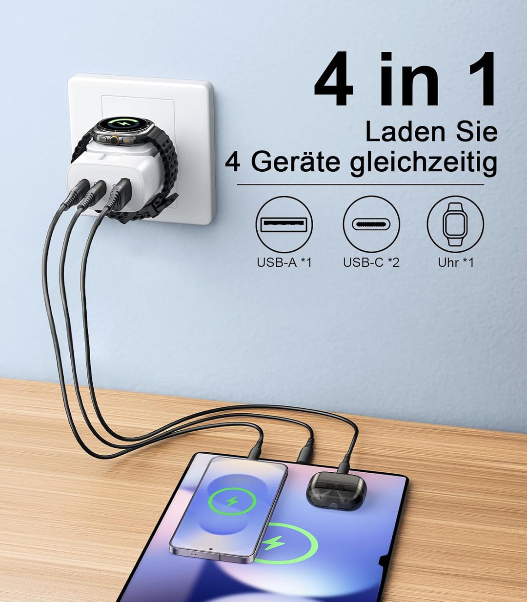 4 in 1 für Samsung Watch Ladegerät,40W USB C Ladegerät PD Schnellladegerät für Samsung Galaxy Watch