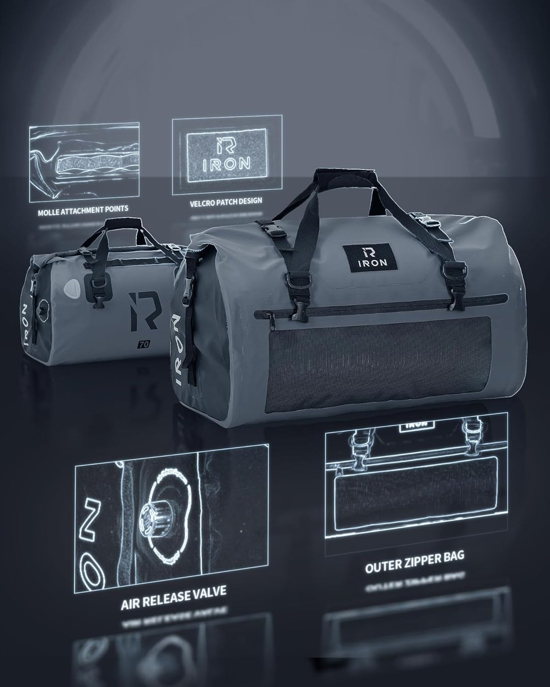 BORLENI Motorrad Hecktasche Gepäckrolle wasserdicht 70L – Premium Motorradtasche mit Rolltop, Reflek