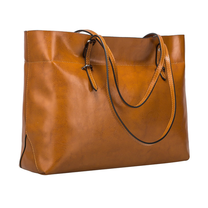 S-ZONE Damen Handtasche Rindspalt Leder Schultertasche Umhängetasche Grosse Shopper Tote Beutel Brau