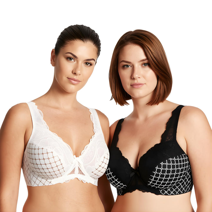 Curve Muse Damen Minimizer BH Ungefüttert Bügel Spitzenstickerei - 2er Pack 75C Weiss,schwarz(2er Pa