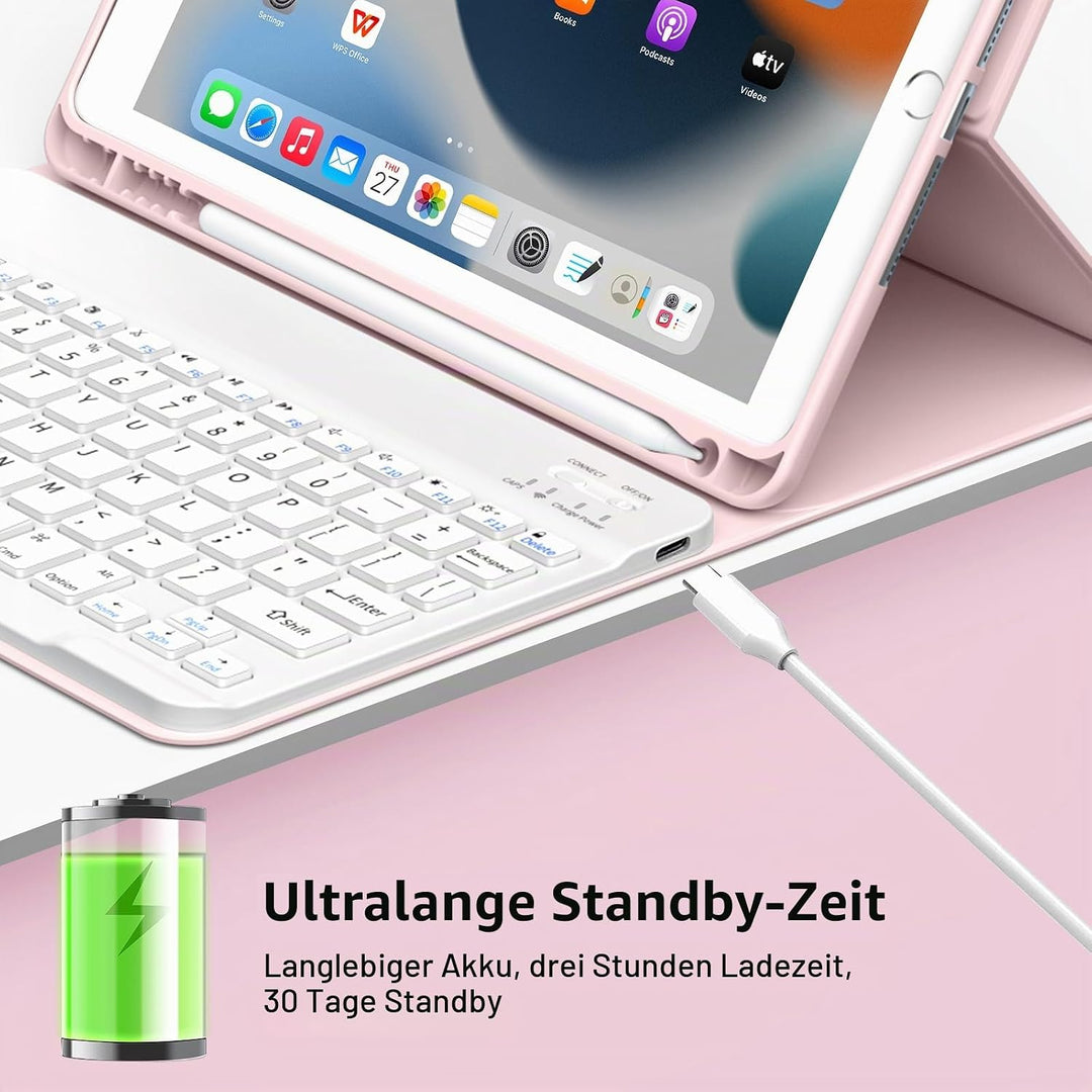 JKSML Tastatur Hülle für iPad 9./ 8./ 7. Generation (2021/2020/ 2019) mit Pencil Halter, Soft TPU Rü