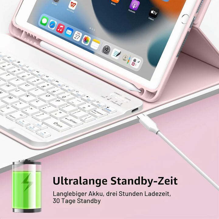 JKSML Tastatur Hülle für iPad 9./ 8./ 7. Generation (2021/2020/ 2019) mit Pencil Halter, Soft TPU Rü