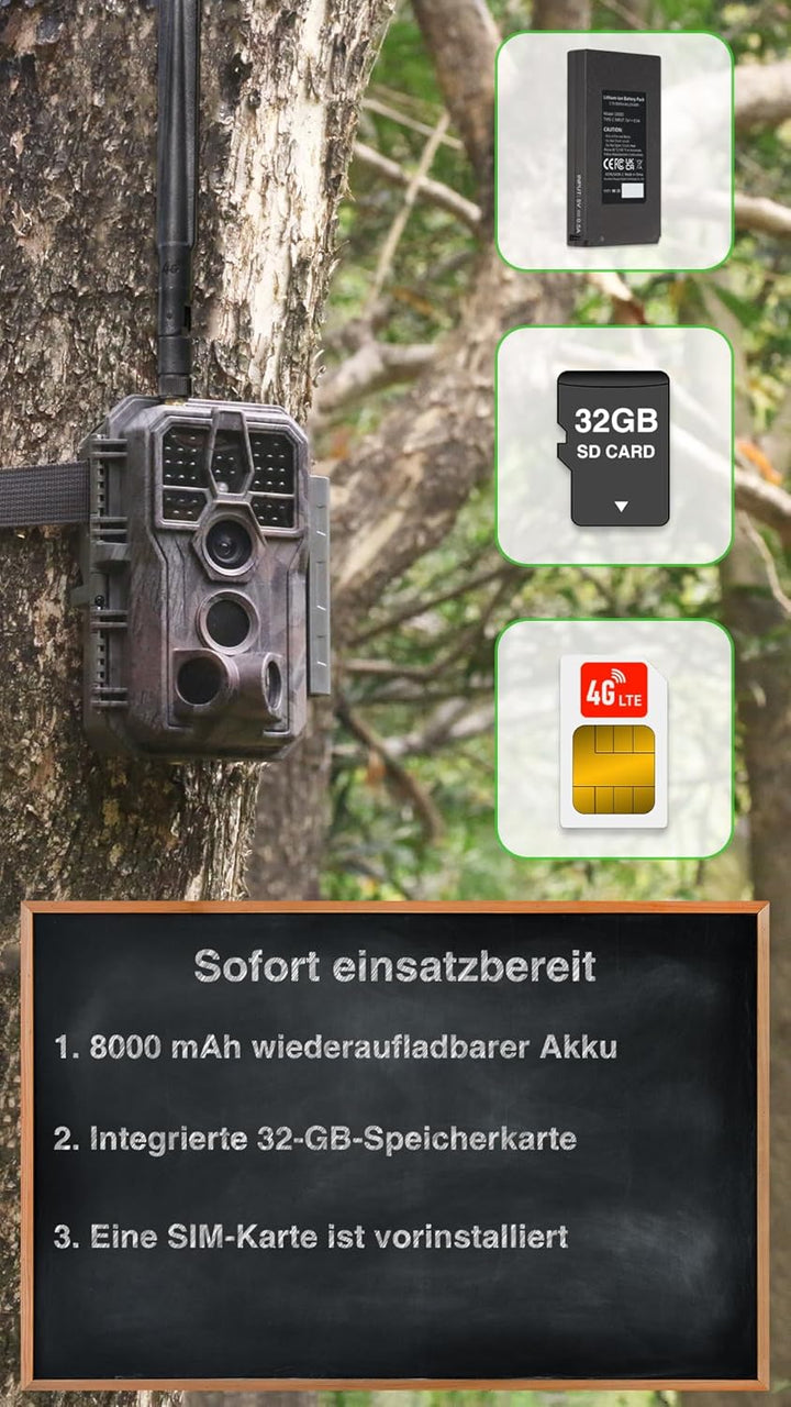 GardePro X50 Pro Max 4G LTE Wildkamera mit Live-Streaming, Wiederaufladbare 8000mAh Batterie, integr