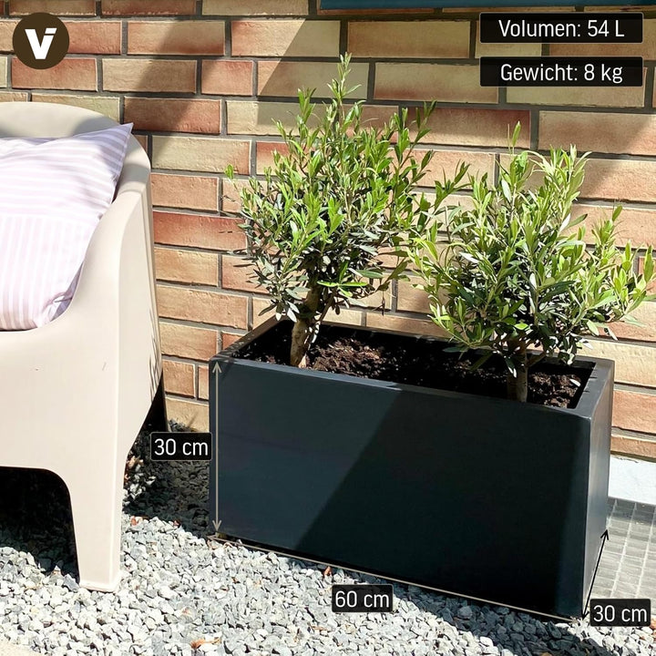 VIVANNO Maxi Pflanztrog, Fiberglas Pflanzgefäss, Rechteckig, Anthrazit, 30x60x30 cm - Robust für Aus