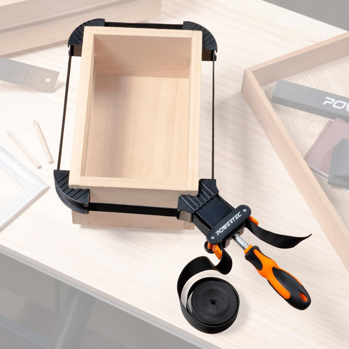 POWERTEC 71101 Deluxe Schnellspann-Gurtklemme | Holzbearbeitungsrahmen Spannbandhalter, schwarz 4 m