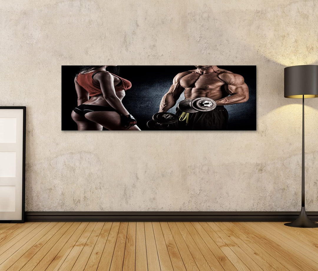 islandburner Bild auf Leinwand Gym Muskulöser Junger Mann Training Mit Hanteln Bilder Wandbilder Pos