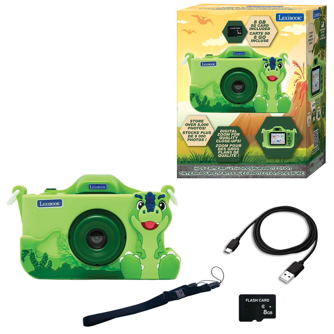 Lexibook, Dinosaurier, 4-in-1-Kamera für Kinder mit Schutz, Foto-, Video-, MP3- und Spielfunktionen,