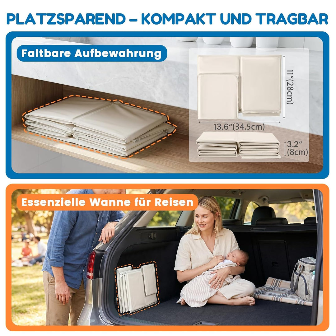 Orzbow Baby Badewanne, Faltbare Badewanne Kinder mit Aufblasbarem Oberrand, Tragbare Babybadewanne f