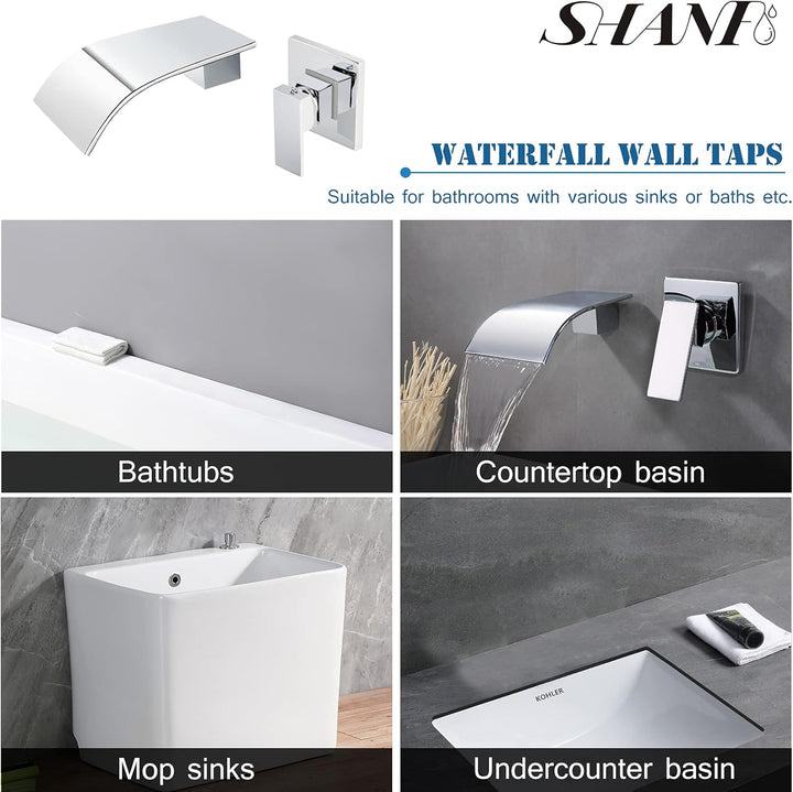Waschtischarmatur Wandmontage Wasserfall Chrom Armatur Wand Einzigen Handgriff 2-Loch Unterputz Wasc